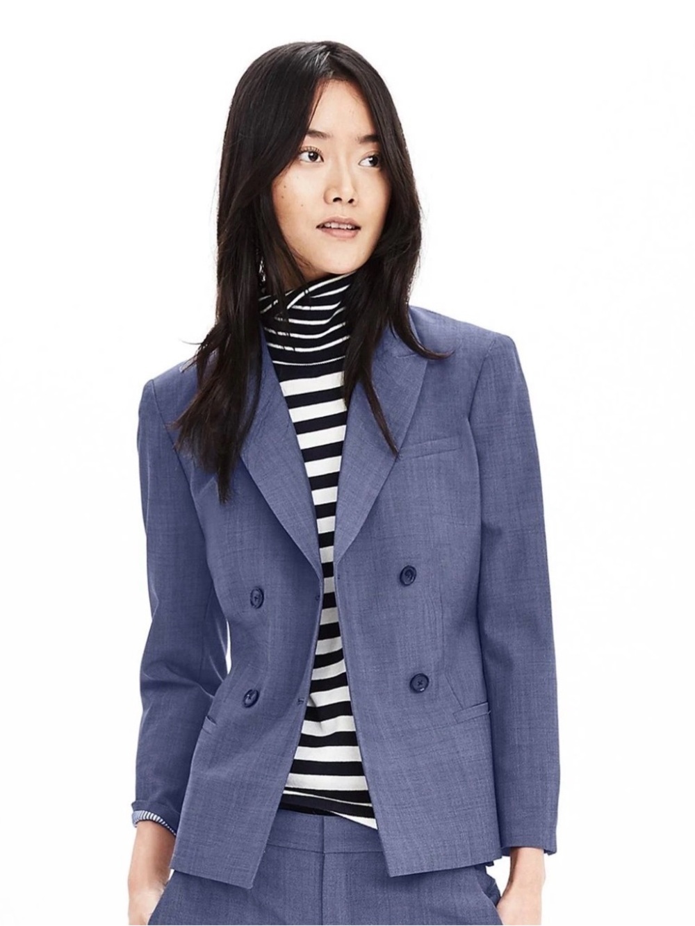 Banana Republic Women's Double Breasted Wool Blend Blazer Blue Sz 4 Office Chic